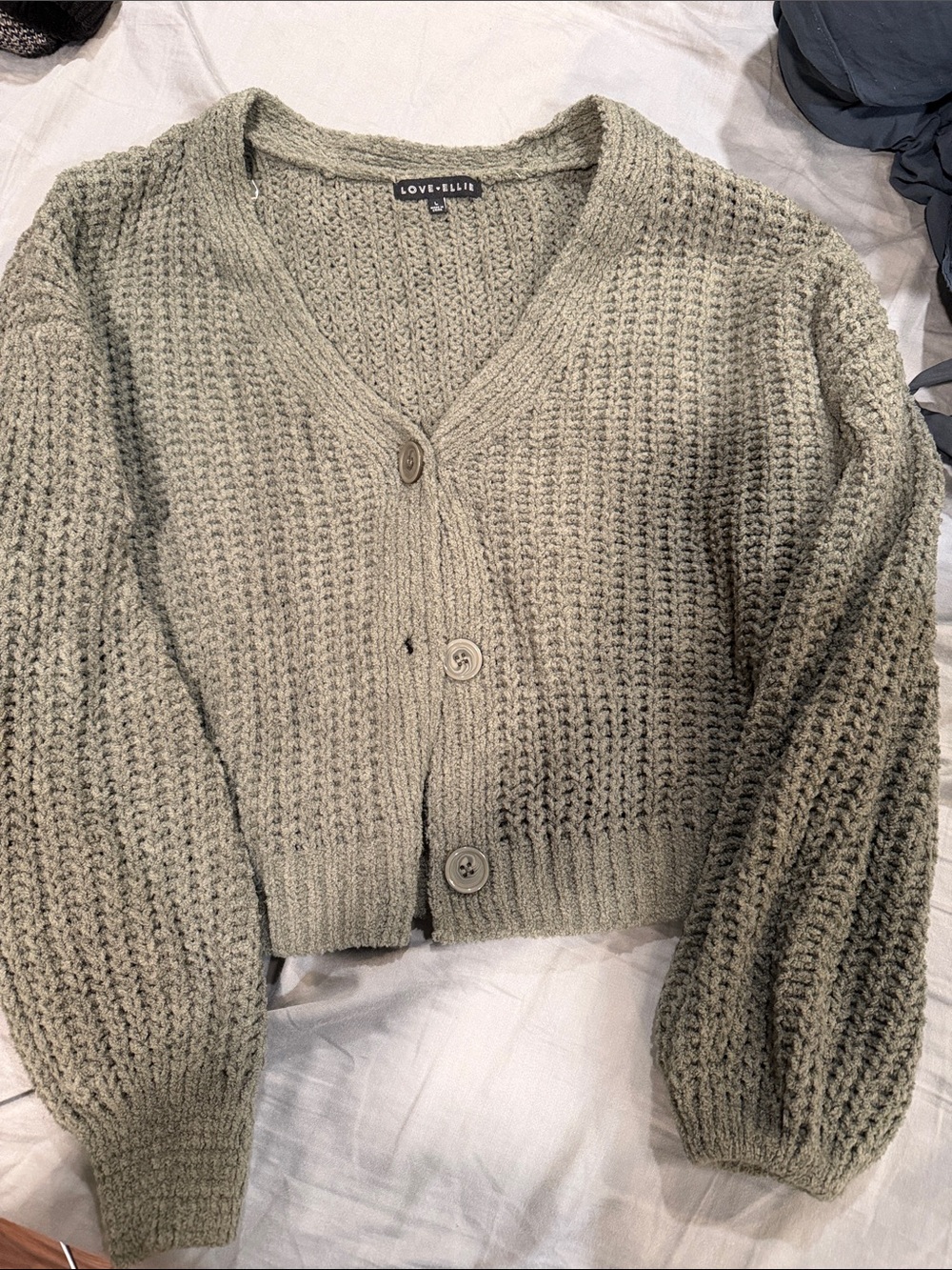 Olive Green Cropped Knit Cardigan Sweater